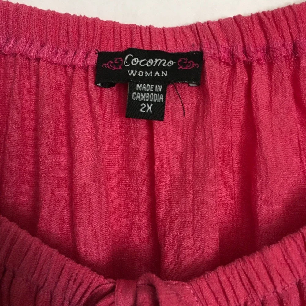 Cocomo Womens Blouse‎ Top Size 2X Cold Shoulder Crinkle Tie Front 3/4th Sleeve